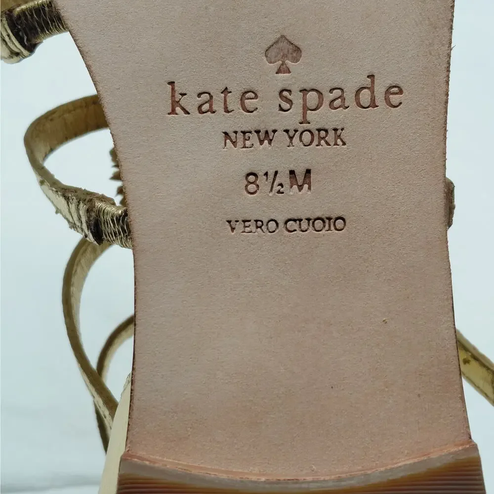 Kate Spade Womens Gladiator Sandals Size 8.5 Gold Floral Boho Vacation Summer - Picture 10 of 15